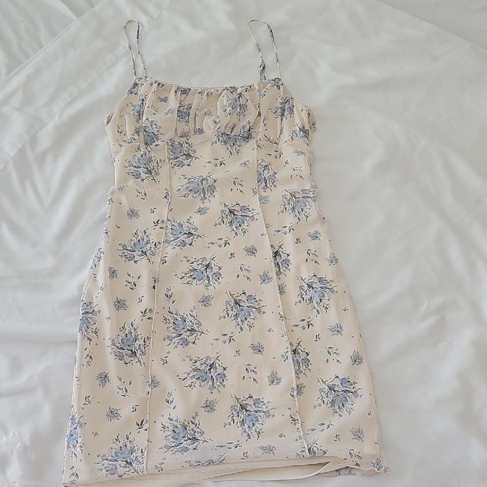 Cotton Candy LA Cream Dress with Blue Floral Print